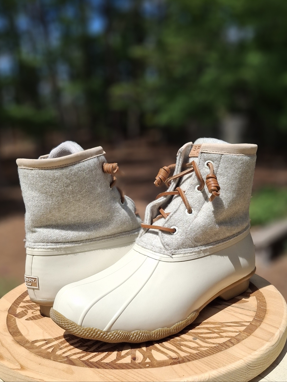 Sperry Women's Saltwater Embossed Wool Duck Boots Linen Ivory Size 9.5